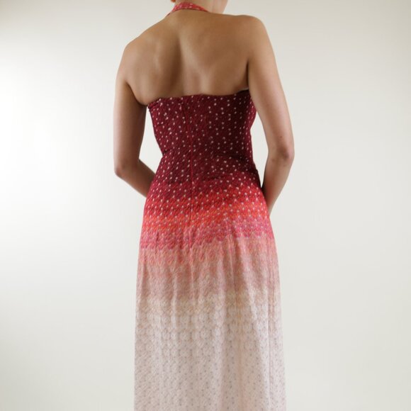 Missoni Red Pink Halterneck Gradient Ombre Red Chevron Lumiere Evening Dress - Picture 5 of 10